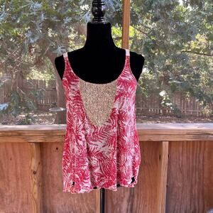 Anthropologie Tiny Women's Red And White Gold Sequin Sleeveless Top Size XS